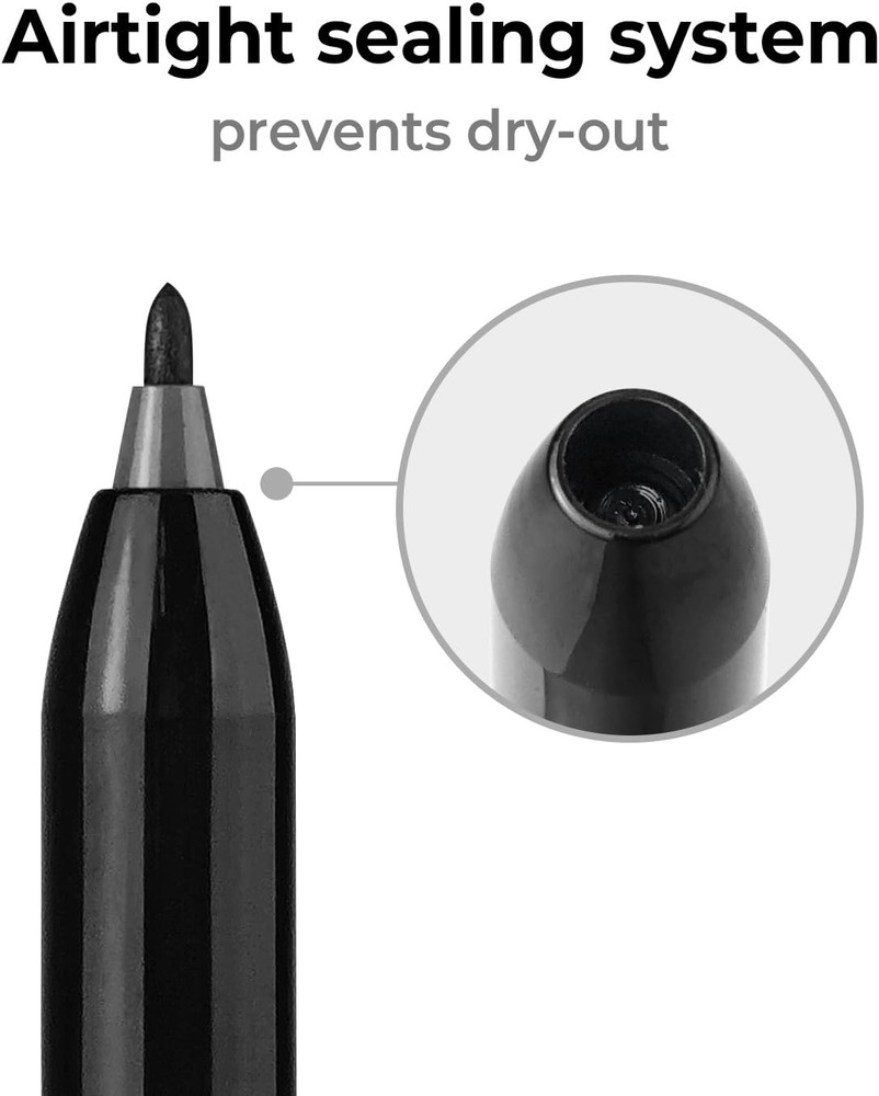 Retractable Fine Point Permanent Markers, 12 Count Black Fine Tip Writing Set