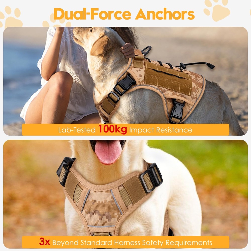 Heavy-Duty Tactical Dog Harness for Large Dogs, No Pull Adjustable Reflective...