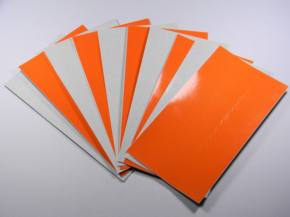 (10) Combo Pack ~ 5 Orange / 5 Silver Scotchlite Brand Self Adheasive Sheets