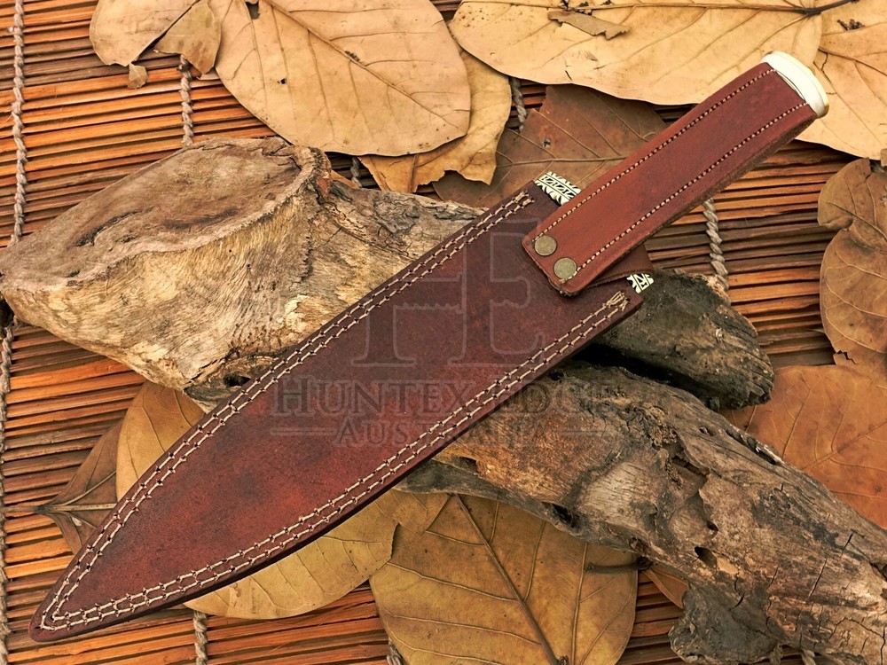 HUNTEX Handmade Damascus Blade, Camel Bone Handle, 380mm Long Exotic Boot Dagger