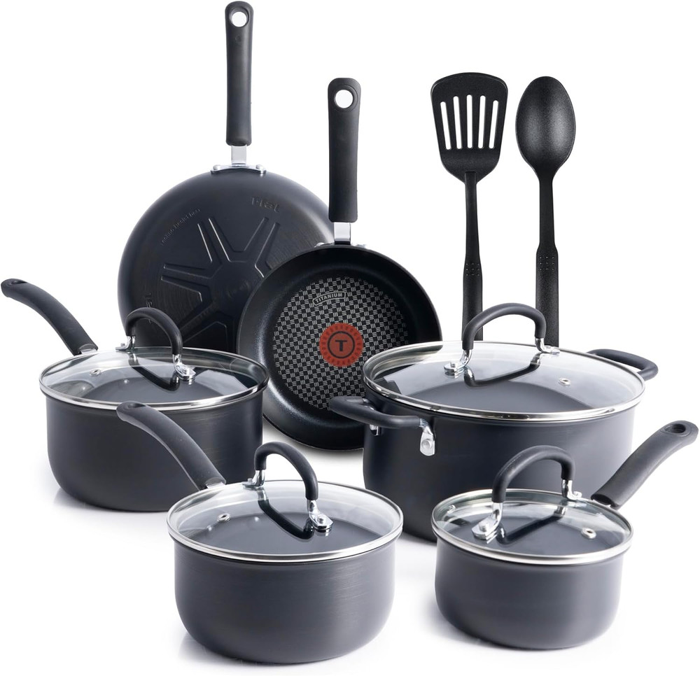 17-Piece Hard Anodized Nonstick Cookware Set - Dishwasher Safe, Black