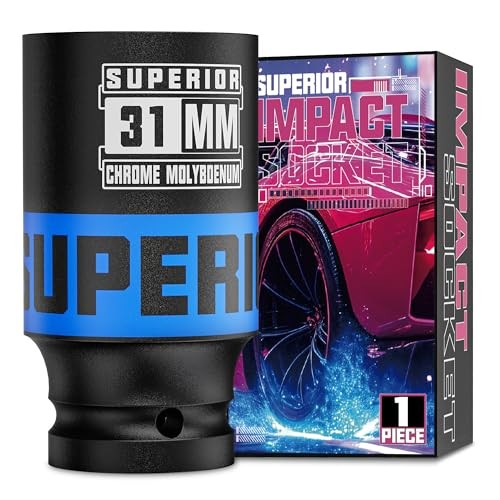 1/2" Drive Impact Socket, 31 mm Deep Socket, Metric, 6 1/2" Drive 31mm Deep