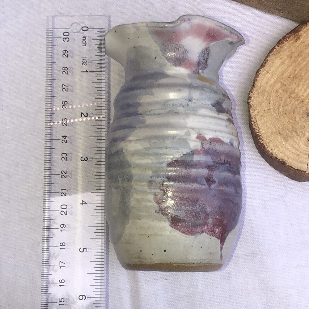 Stretch Top Pottery Vase Pastel Colors Signed