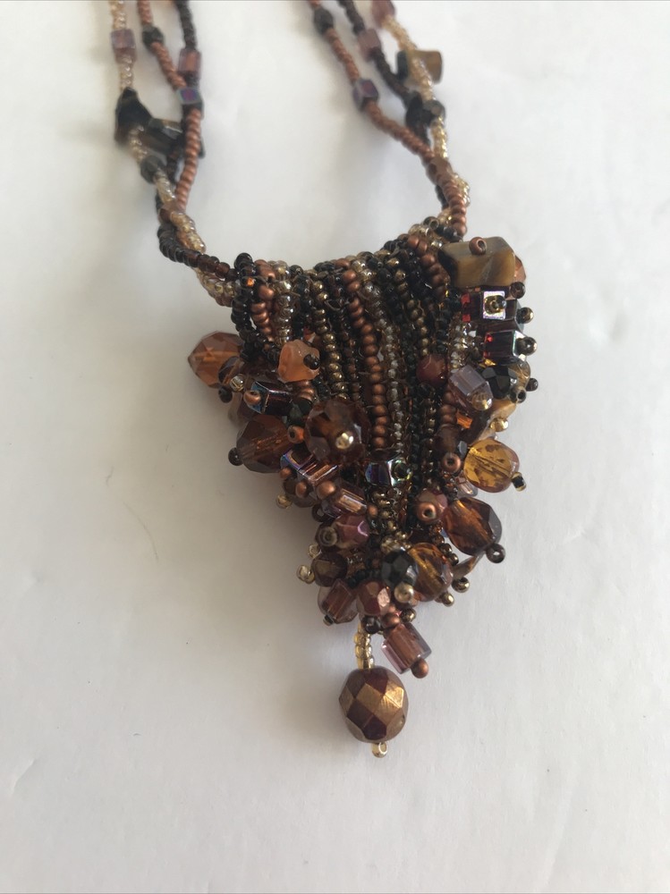 stunning brown root beer colored beaded cluster Multi Strand necklace
