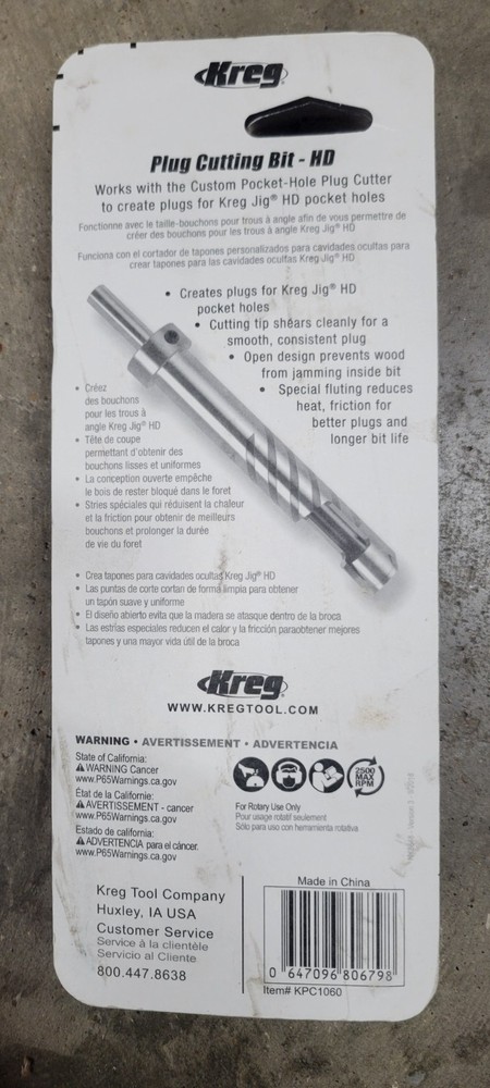 Kreg Plug Cutting Bit HD 3/8 KPC1060