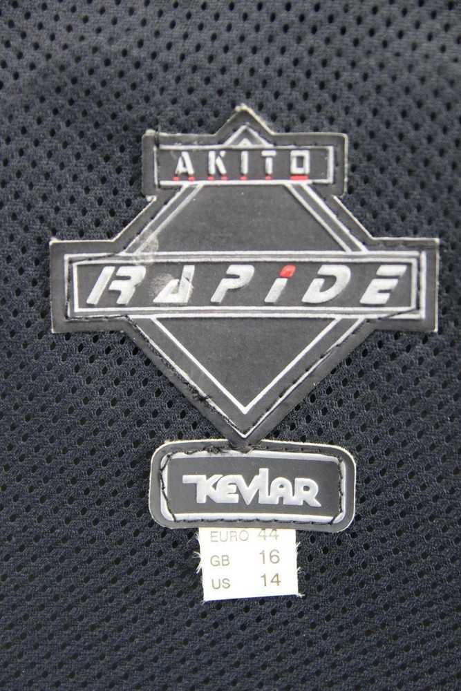 AKITO RAPIDE BLACK LEATHER BIKER JACKET WITH REMOVABLE BACK PROTECTOR, SIZE 16