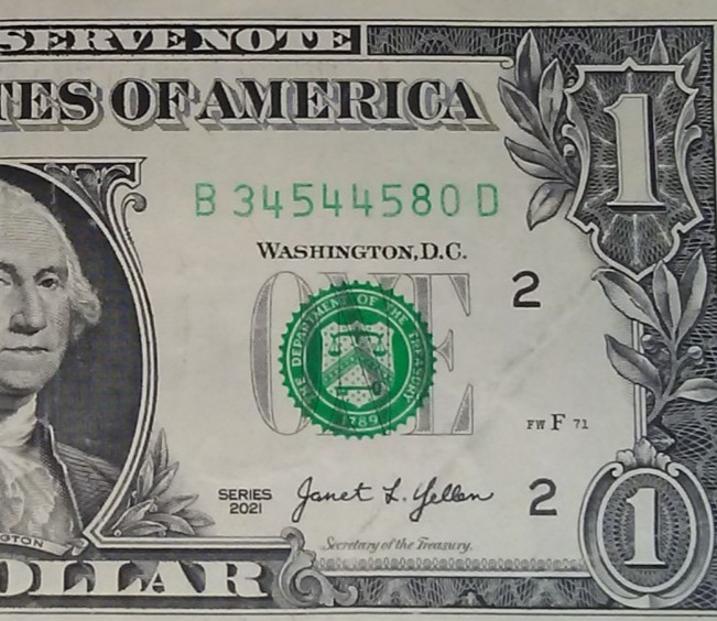 2021 $1 DOLLAR BILL INSUFFICIENT INK ERROR FT WORTH MINT