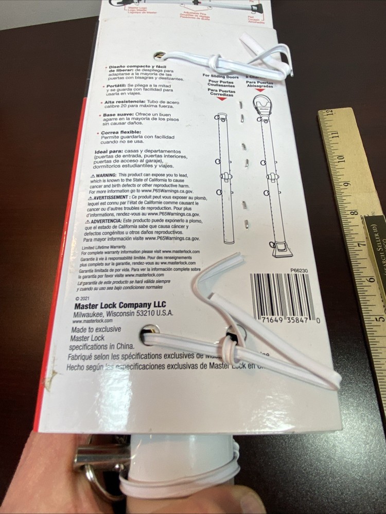 BRAND NEW Master Lock 265D Adjustable Dual Function Folding Door Security Bar