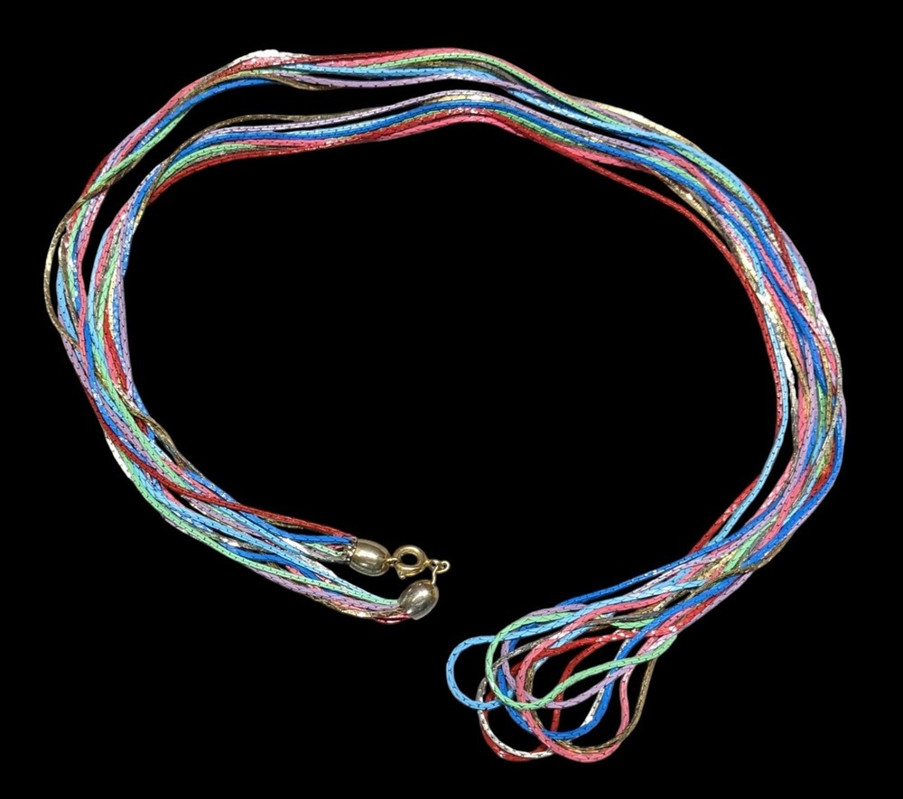 Vintage Rainbow Multistrand Metallic Thread Necklace