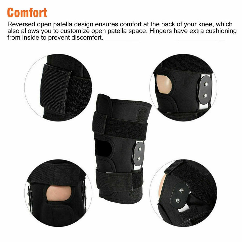 Knee Brace Hinged Compression Sleeve Joint Support Open Patella Stabilizer Wrap