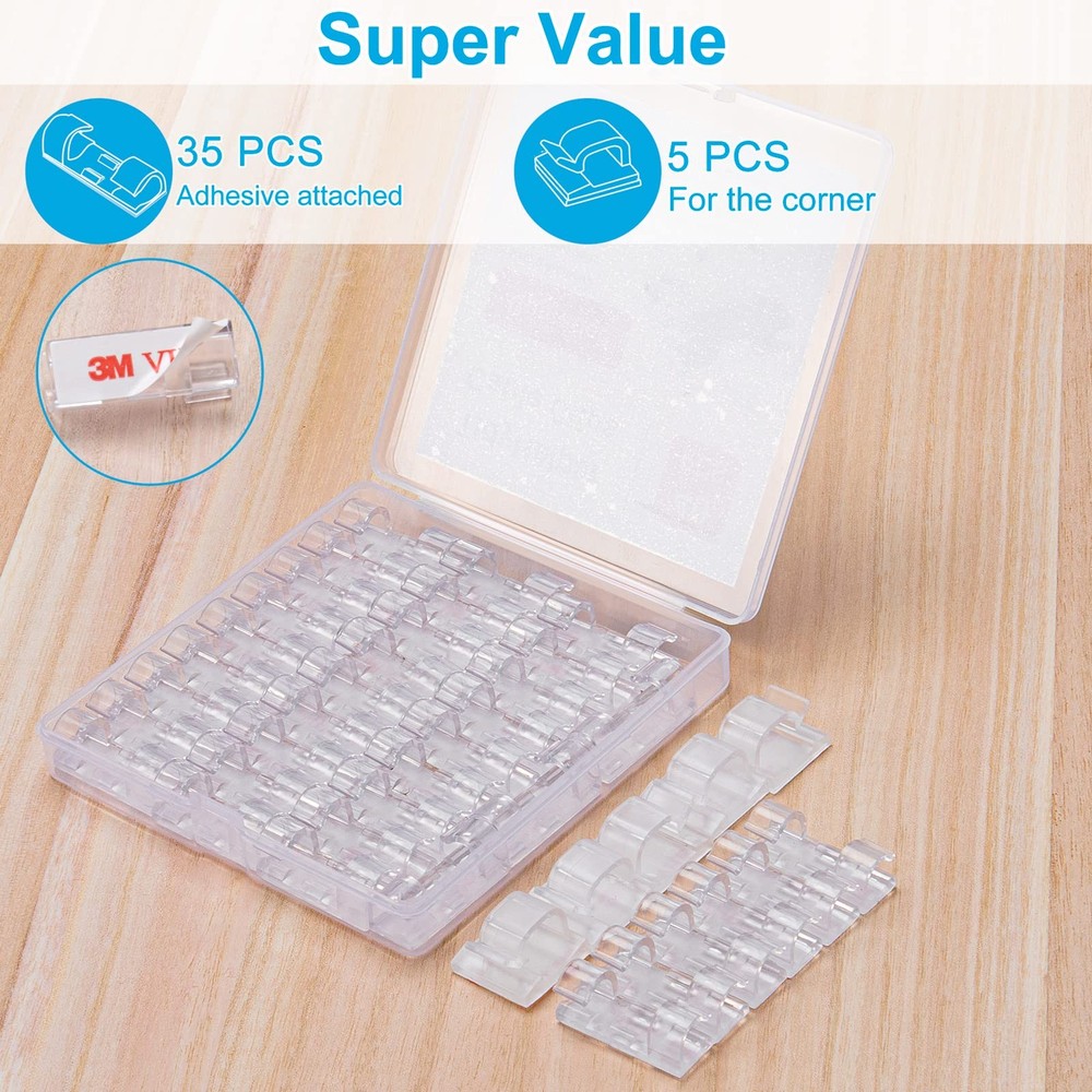 Adhesive Cable Clips Clear (40PCS, M), Upgraded Wire Holders for Wall, Strong...