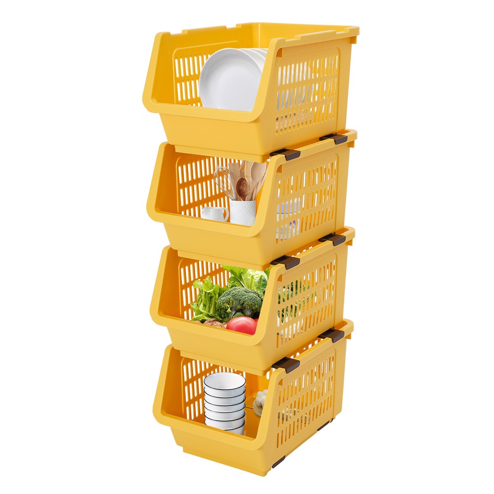 4 Tier Stackable Plastic Bins For Organizing Food, Kitchen & Bathroom Essentials
