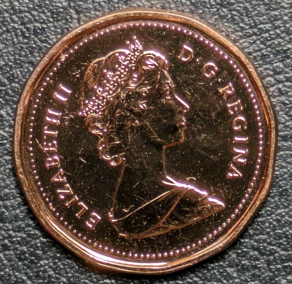 1987 1c Canada Cent Bu + DIE CRACK ERROR 2 Small Break Uncirculated +