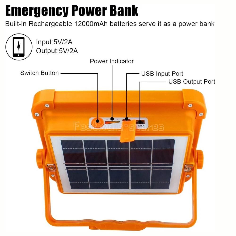 Portable LED Solar Work Light USB Rechargeable Emergency Worklight Security Lamp