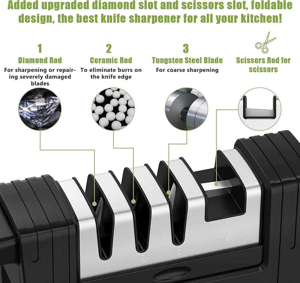 4-in-1 Foldable Knife Sharpener Scissors Sharpening Tool AND Cut-Resistant Glove