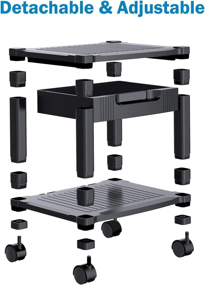 Versatile Printer Table with 2-Tier Storage & Easy Mobility on Locking Wheels