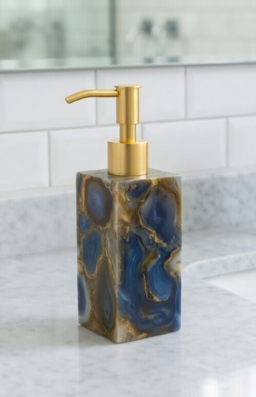 Agate Stone Liquid Soap Dispenser – Handmade Semi Precious Bathroom Accessory