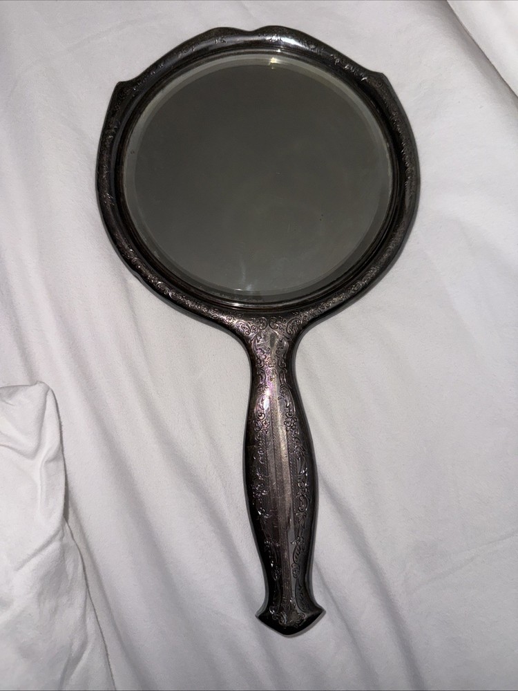 Antique Silver Vanity Hand-Held Mirror