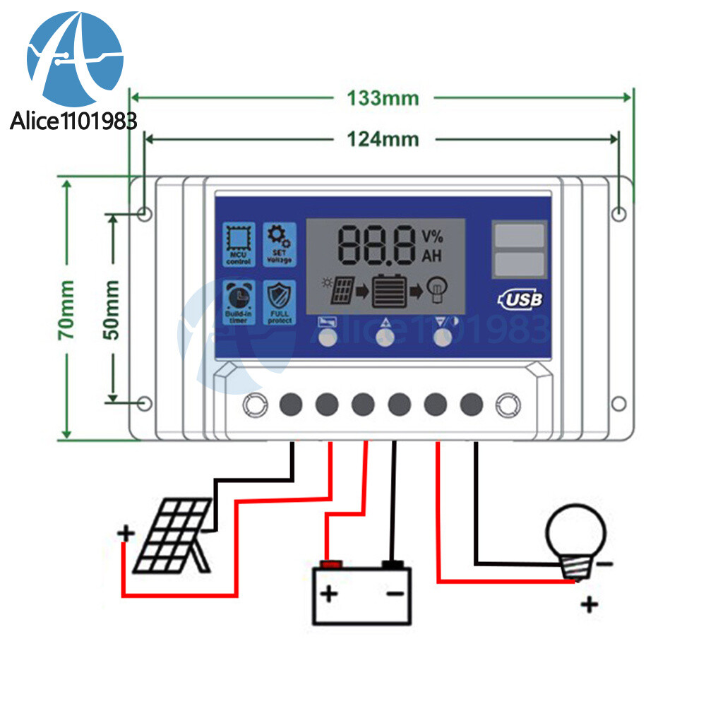 30A Solar Panel Battery Charge Controller 12V/24V LCD Regulator Auto Dual USB