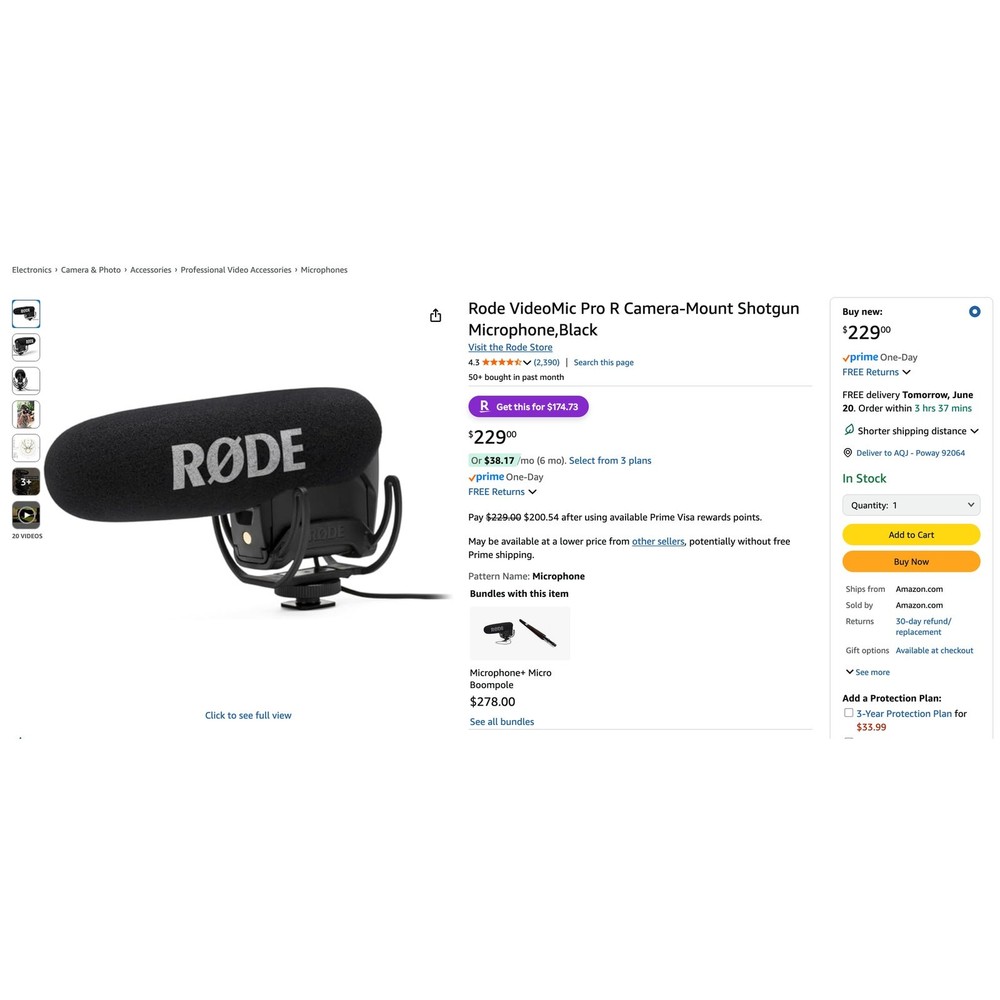 Rode VideoMic Pro R Shotgun Mic