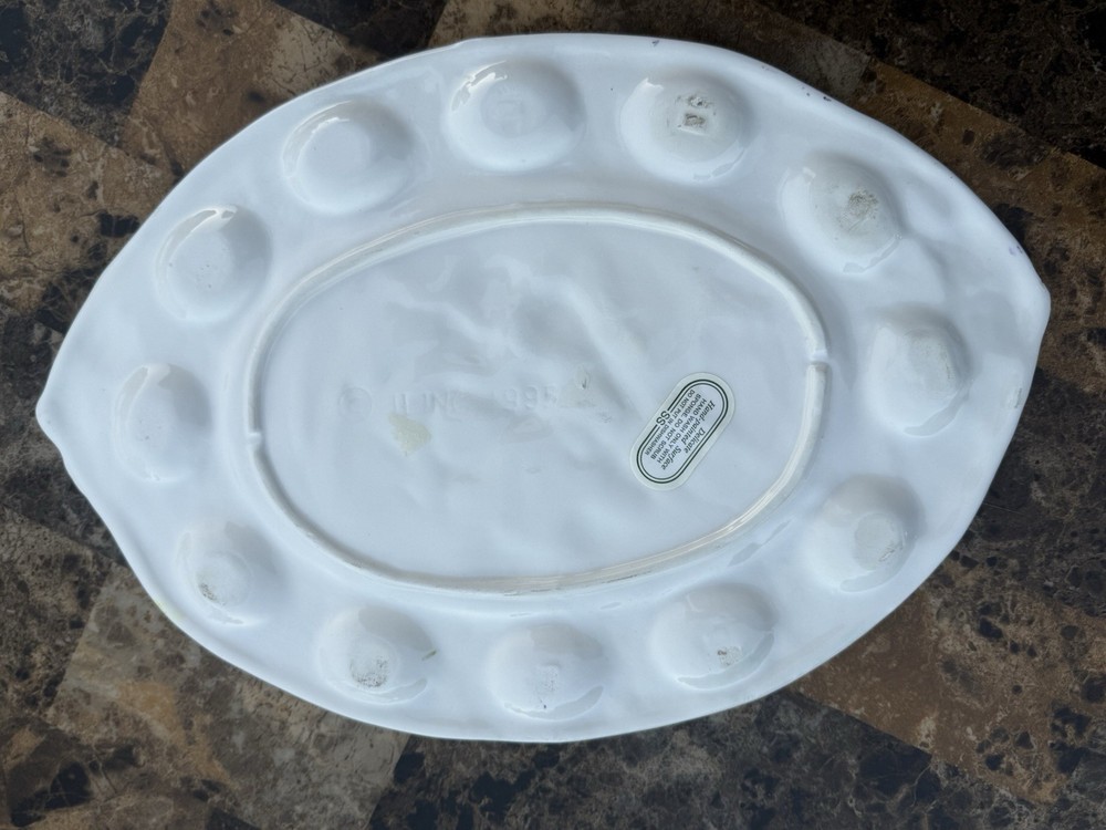 Deviled Egg Platter Plate Vintage Hand painted II Inc 1995 Ceramic Easter Theme