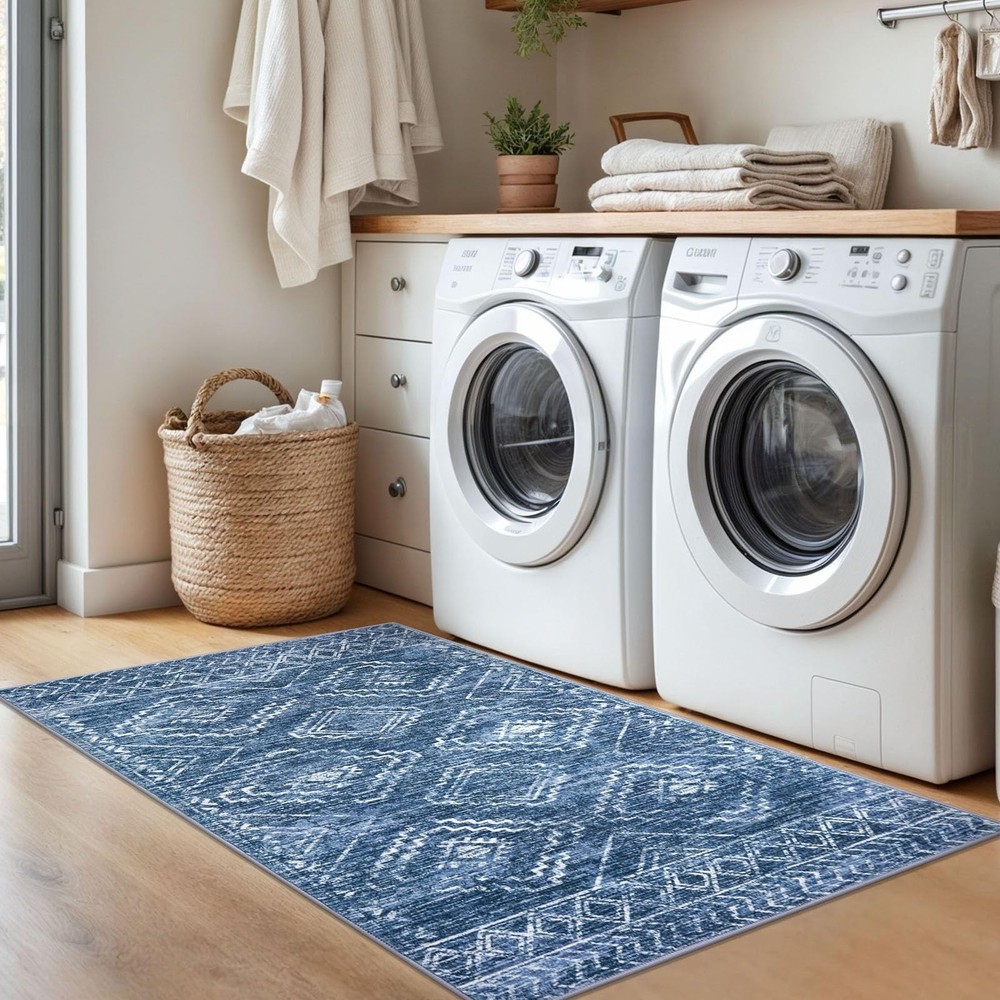 KILOCOCO Boho Entryway Rug 3x5 Area 3' x 5' (Rectangular), Stonewashed Blue