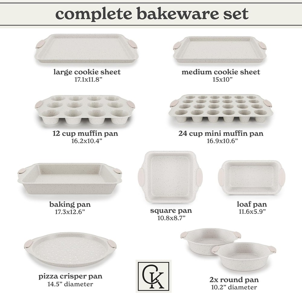 Country Kitchen Nonstick Stackable Bakeware Set - Durable, Easy 10 Pcs, Cream