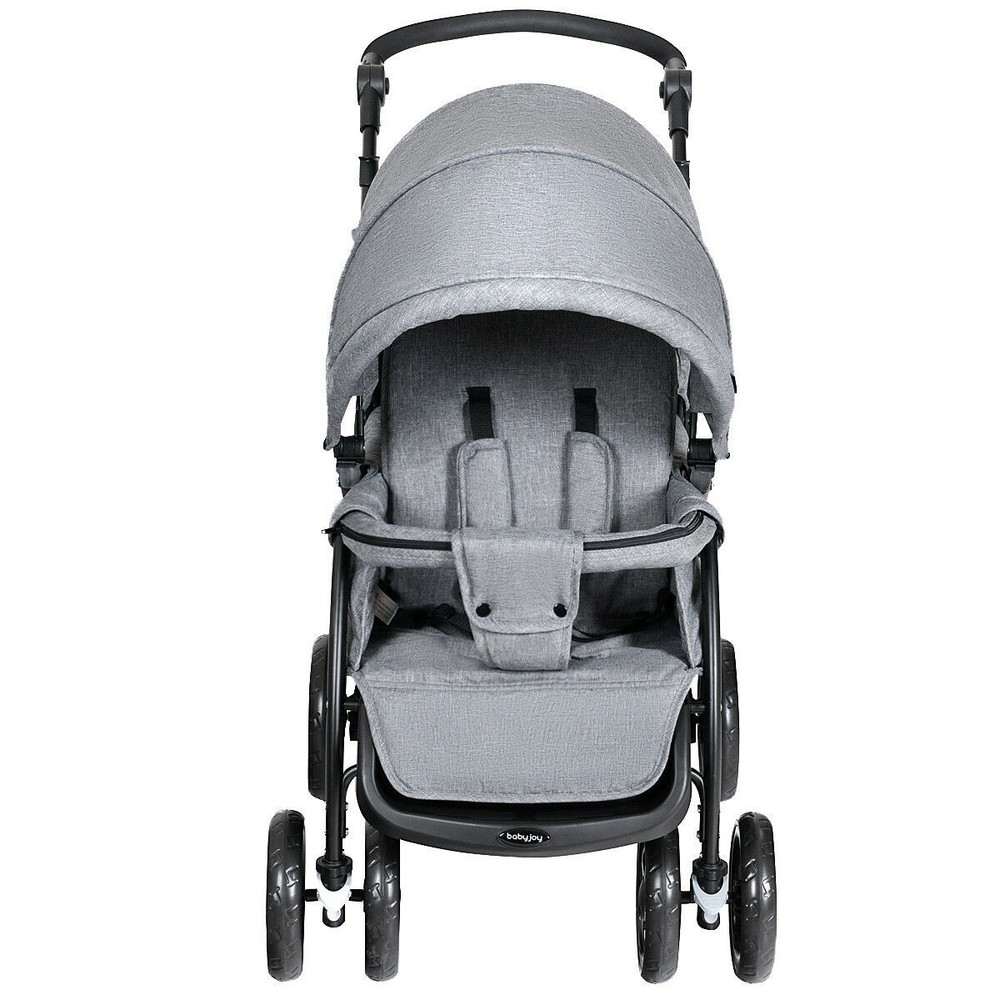 Foldable Double Baby Stroller Lightweight Front & Back Seats Pushchair Gray
