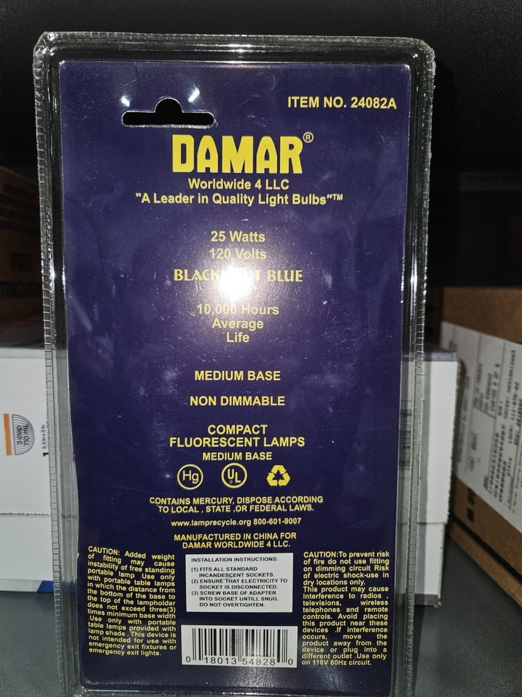 DAMAR 24082A 25W 120V Black light bulb