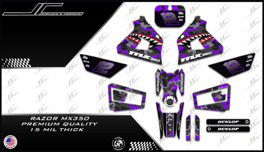 Razor MX350 NEW MODEL graphics kit decals THICK AND HIGH GLOSS