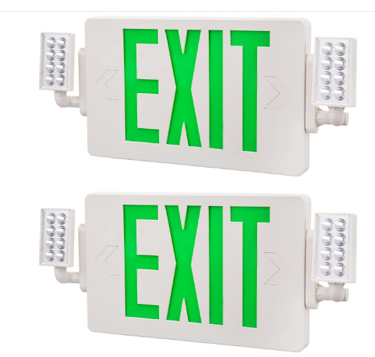 UL Listed 2 Packs Led Green Exit Sign Combo with Battery Backup Exit Lighting.