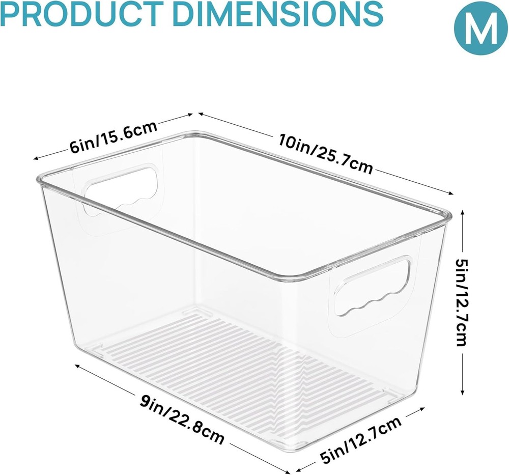 Medium Clear Storage Bins with Handles – Durable 6 PCS Kitchen Organization Set