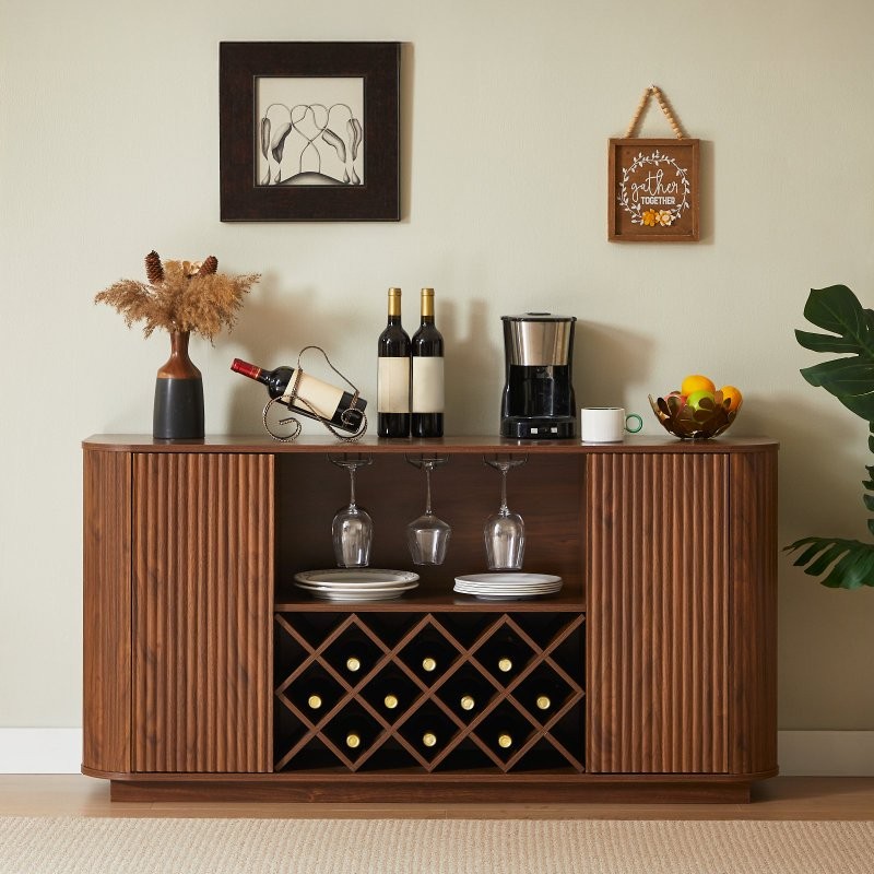58" Sideboard Buffet Storage Cabinet Console Table, Wine Rack Adjustable Shelves