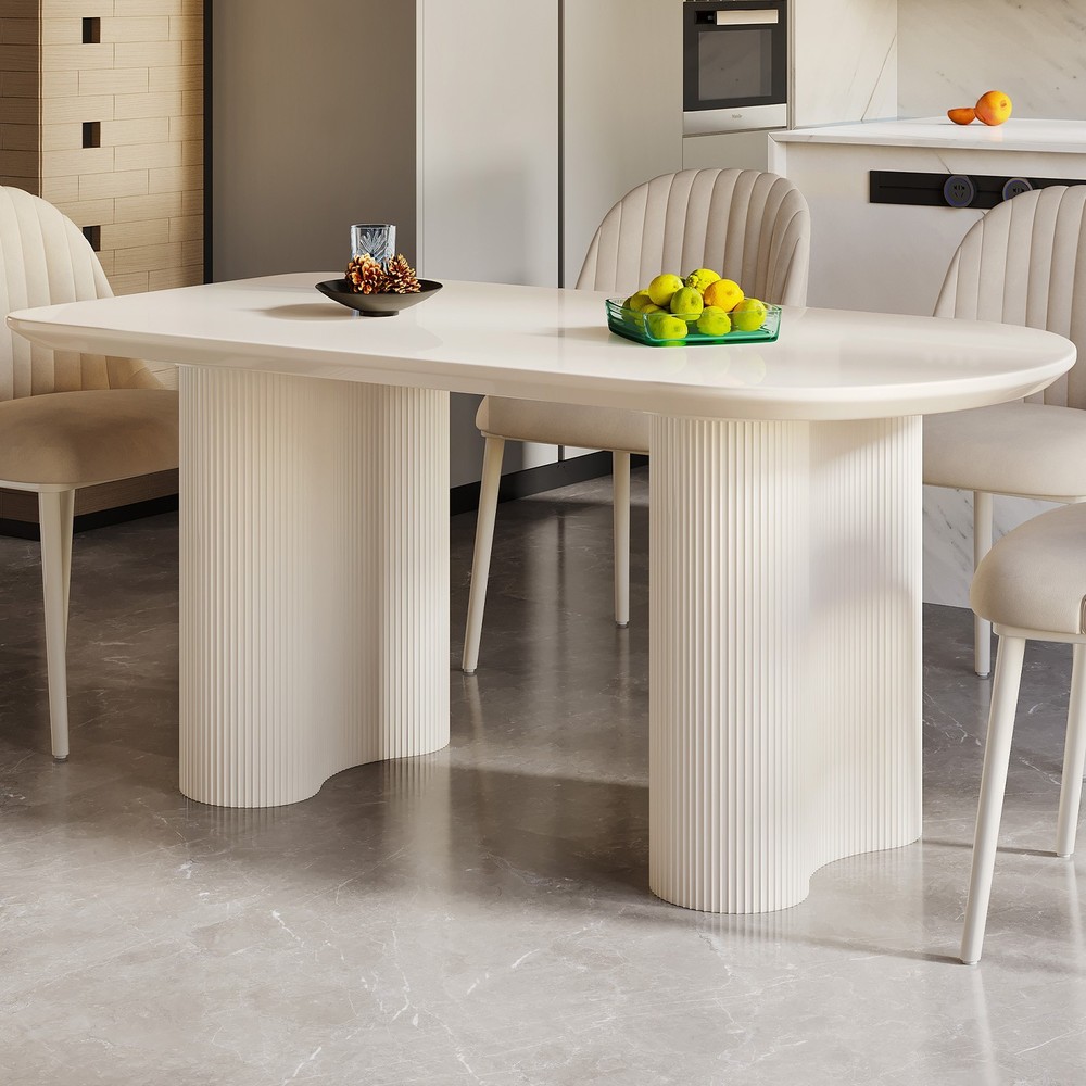 54" Cream White Dining Table for 4-6 Modern Kitchen Table Oval Dining Room Table