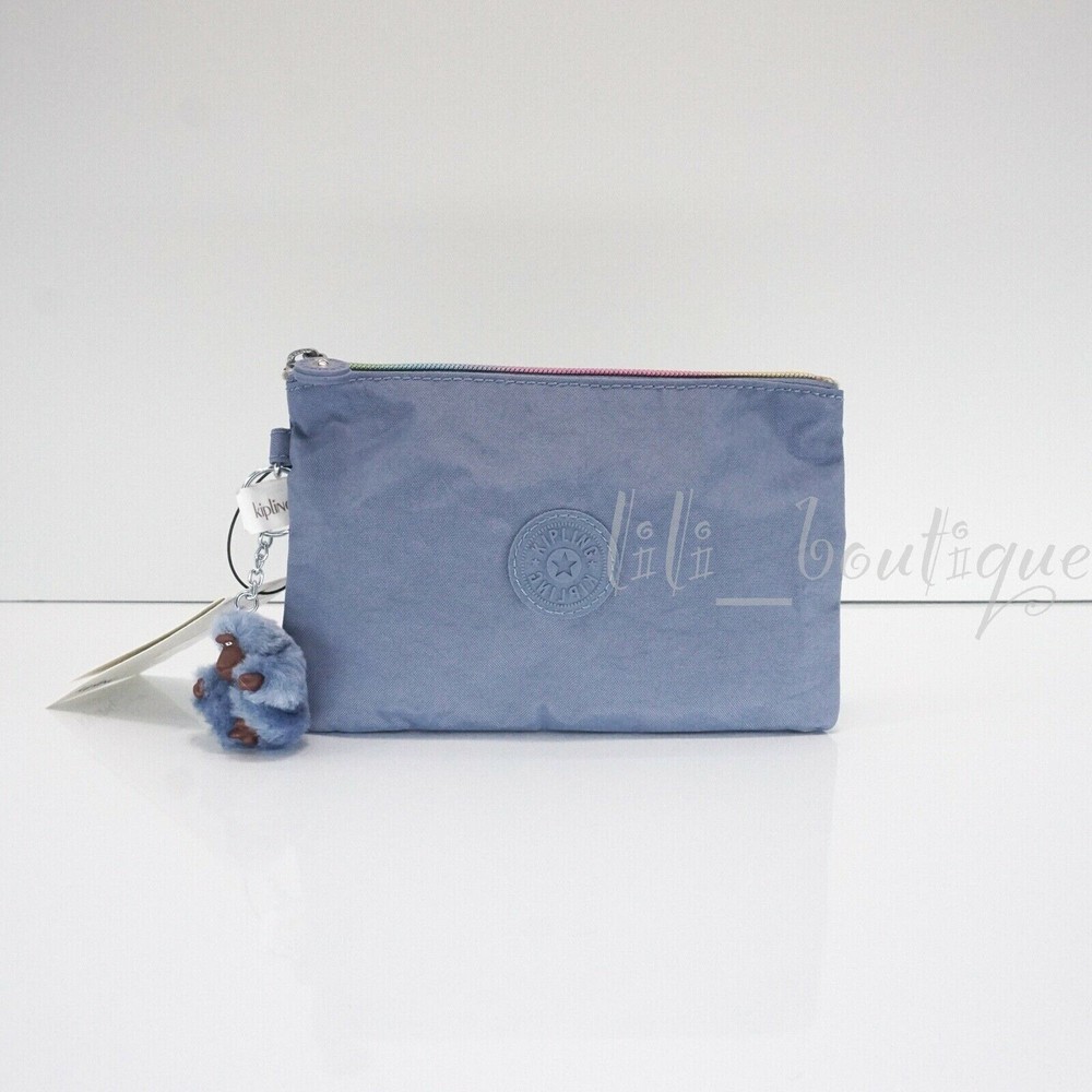 NWT Kipling AC8641 VIV Cosmetic Accessory Pouch Rainbow Zip Polyamide Silky Blue