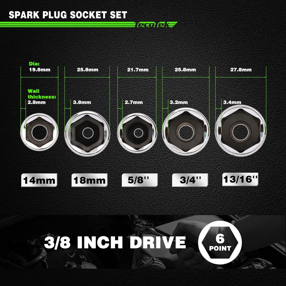 11Piece Spark Plug Socket Set with Ratchet, Gap Tool, Extensions & Sockets