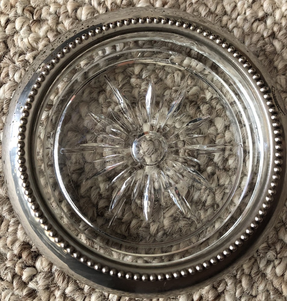 W & S Blackinton  silverplate & crystal drink coasters