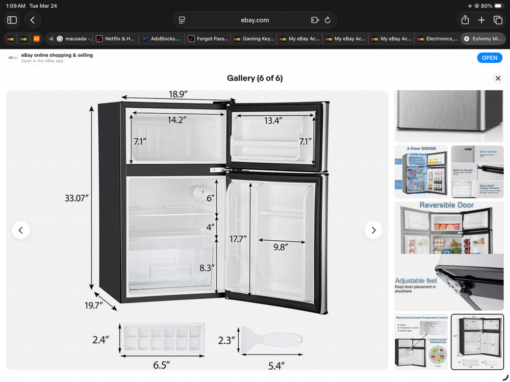 Euhomy Mini Fridge with Freezer, 3.2