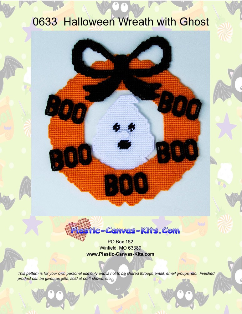 Wreath with Ghost- Plastic Canvas Pattern or Kit-Halloween