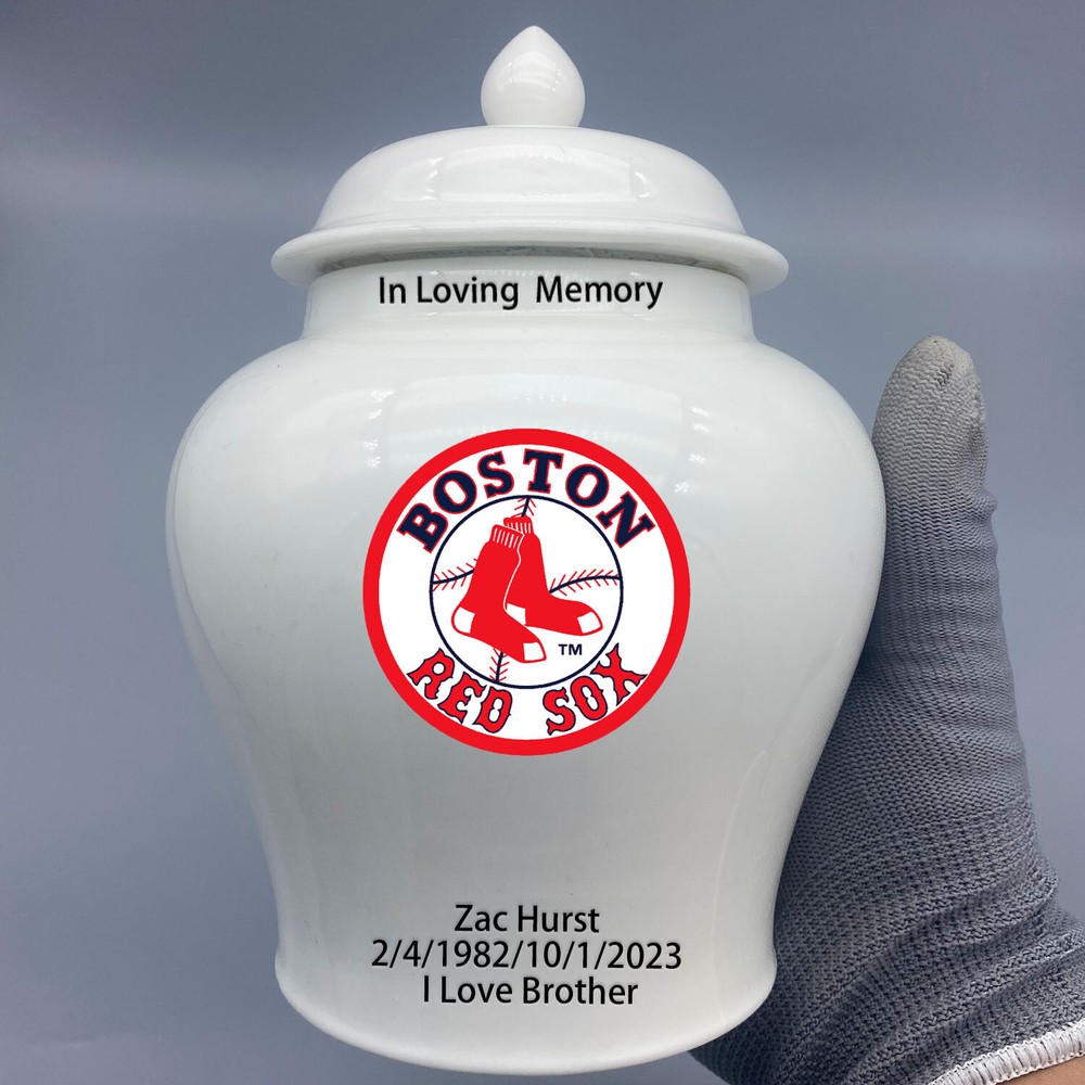 Ceramic Medium Urn for Boston Red Sox Baseball Theme, Custom Text