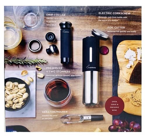 Rabbit 8 Piece Electric Wine Set - Silver/Black (Open Box)