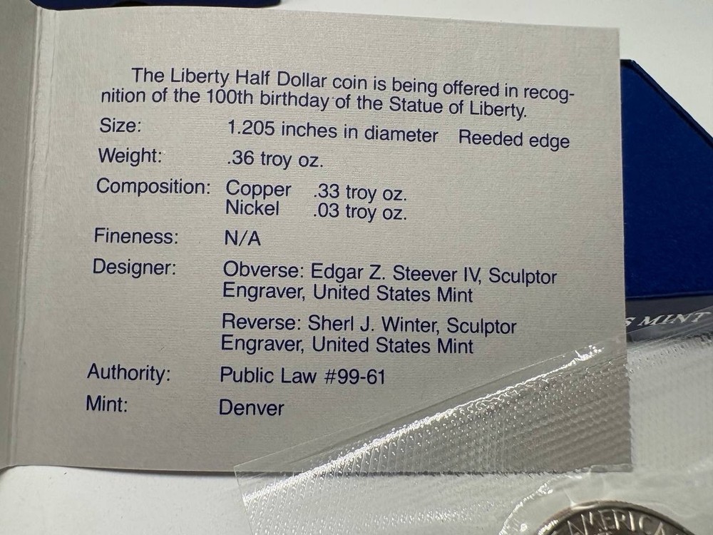 1986 LIBERTY HALF DOLLAR Coin, Uncirculated