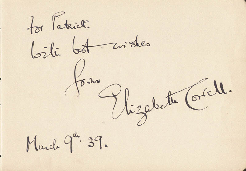 ELIZABETH COWELL - AUTOGRAPH NOTE SIGNED 03/09/1939