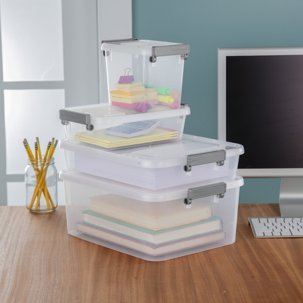 (2 pack) Sterilite 2.7 Quart Storage Box, Clear Plastic,Gray Write-on ID Latches