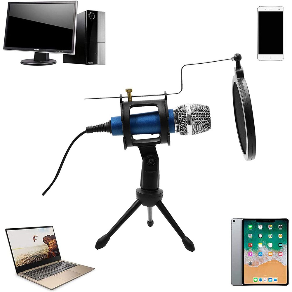 Condenser Recording Microphone 3.5mm Plug & Play for Mac PC Android Gaming Blue