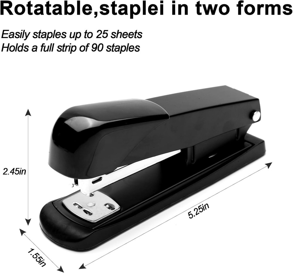 “Black Modern Office Stapler 25-Sheet Capacity w/ 1000 Staples & Remover”