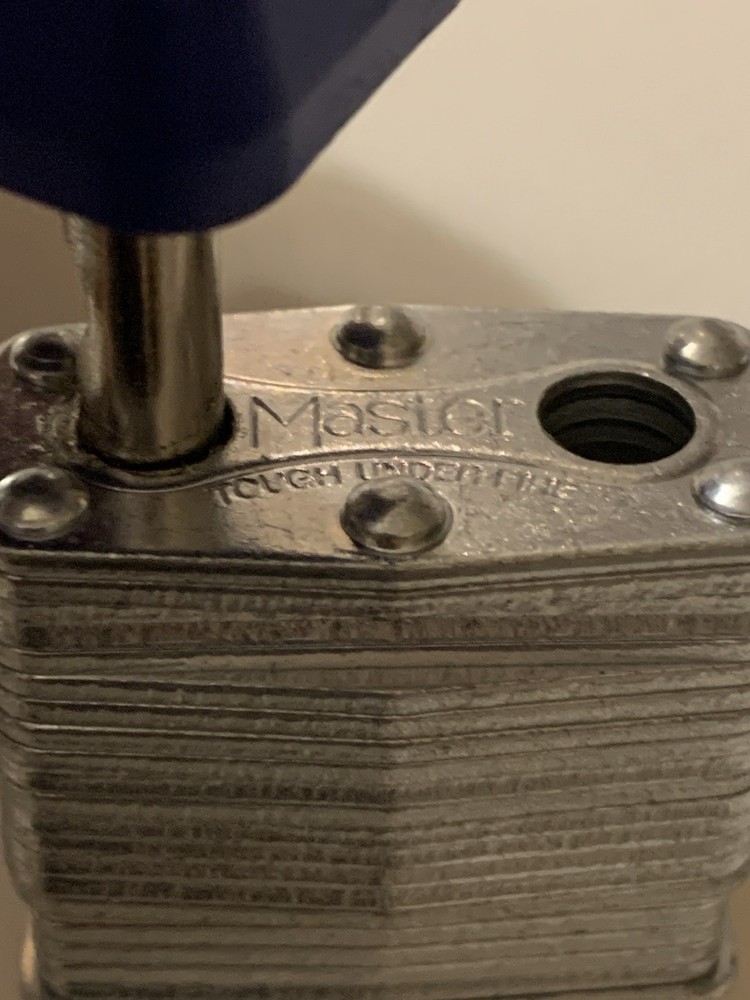 Master Lock Blue Pad Lock Tough Under Fire Keyed With 2 x Keys