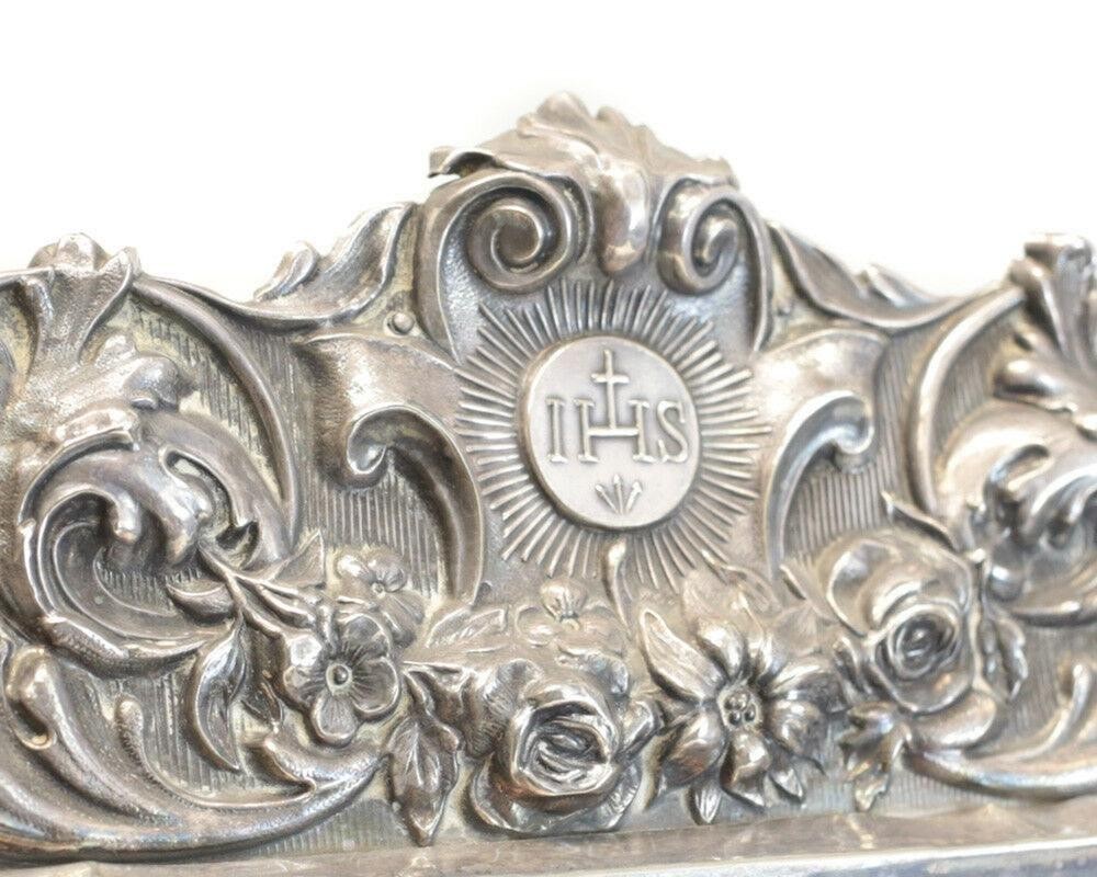 Sterling Silver Repousse Footed Table Mirror Catholic IHS