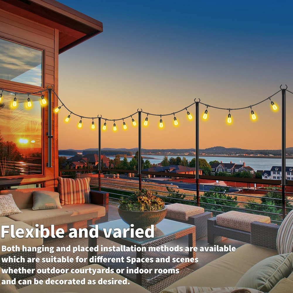 8 Pack String Light Poles for Deck,5 Ft String Light Poles for outside with Fixi