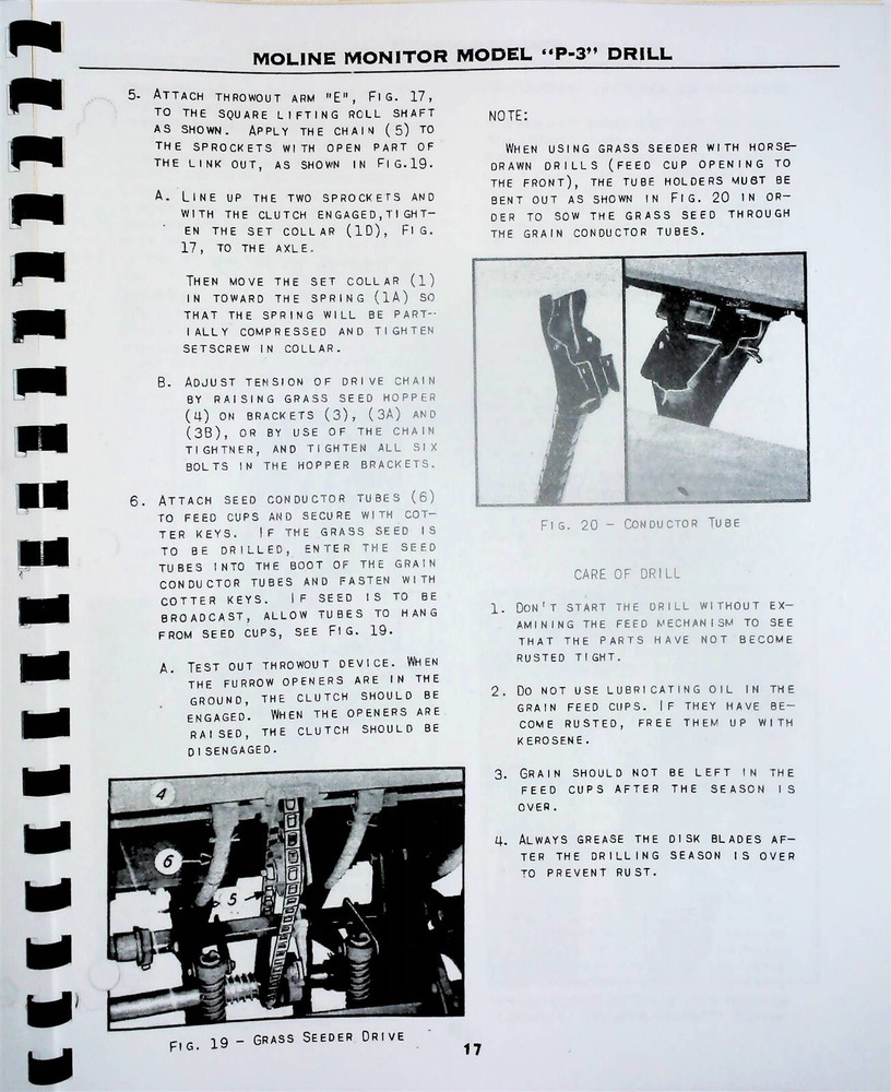 Minneapolis Moline P-3 Grain Drill Owners Operators Manual